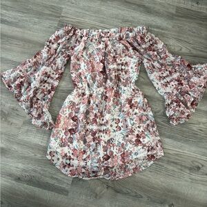 Blush Off-Shoulder Floral Dress in Pink and White